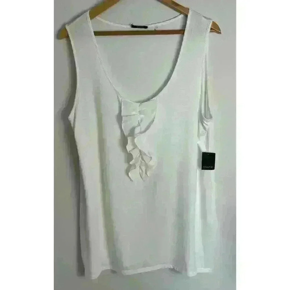 NWT Tahari Knit Jersey Sleeveless Tank Top With Ruffle Antique White Size XL New - Picture 2 of 7